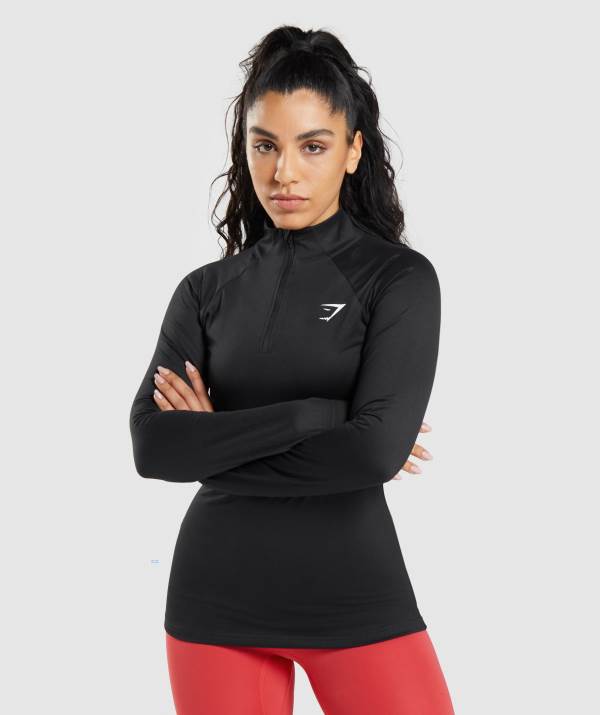 Damske Pulovre Gymshark Training 1/4 Zip Čierne | NR2796581